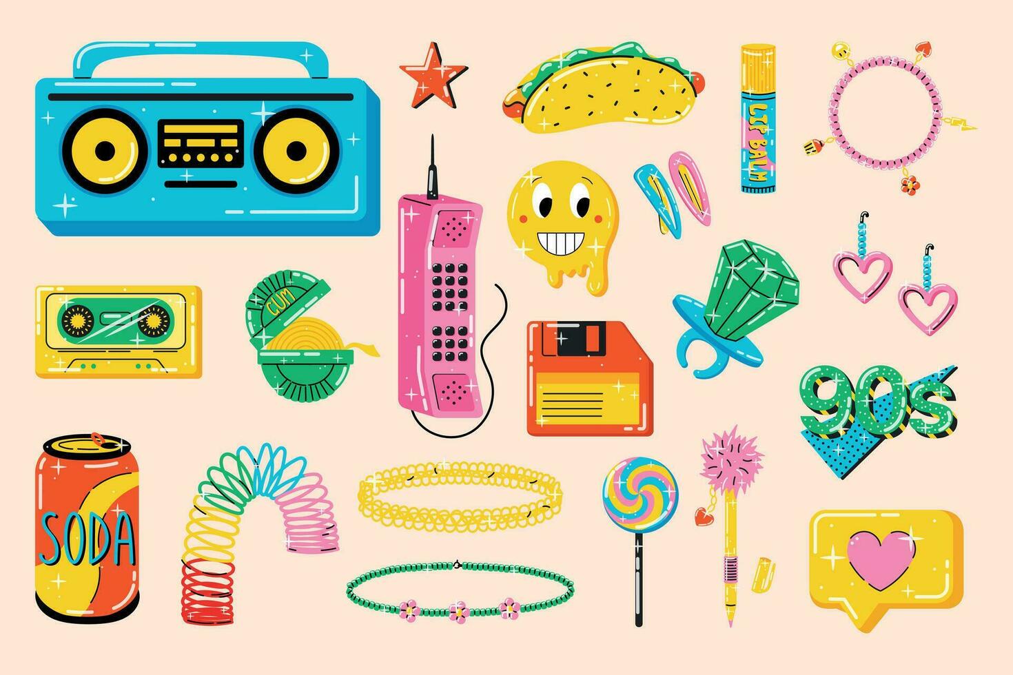 Set Of Vector Pop Art Retro Stickers Accessories And Fashion Of Youth set-of-vector-pop-art-retro-stickers-accessories-and-fashion-of-youth