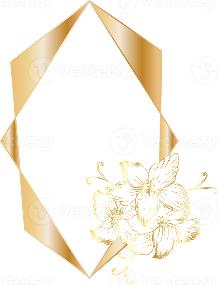 Golden geometric wreath frame with floral. png