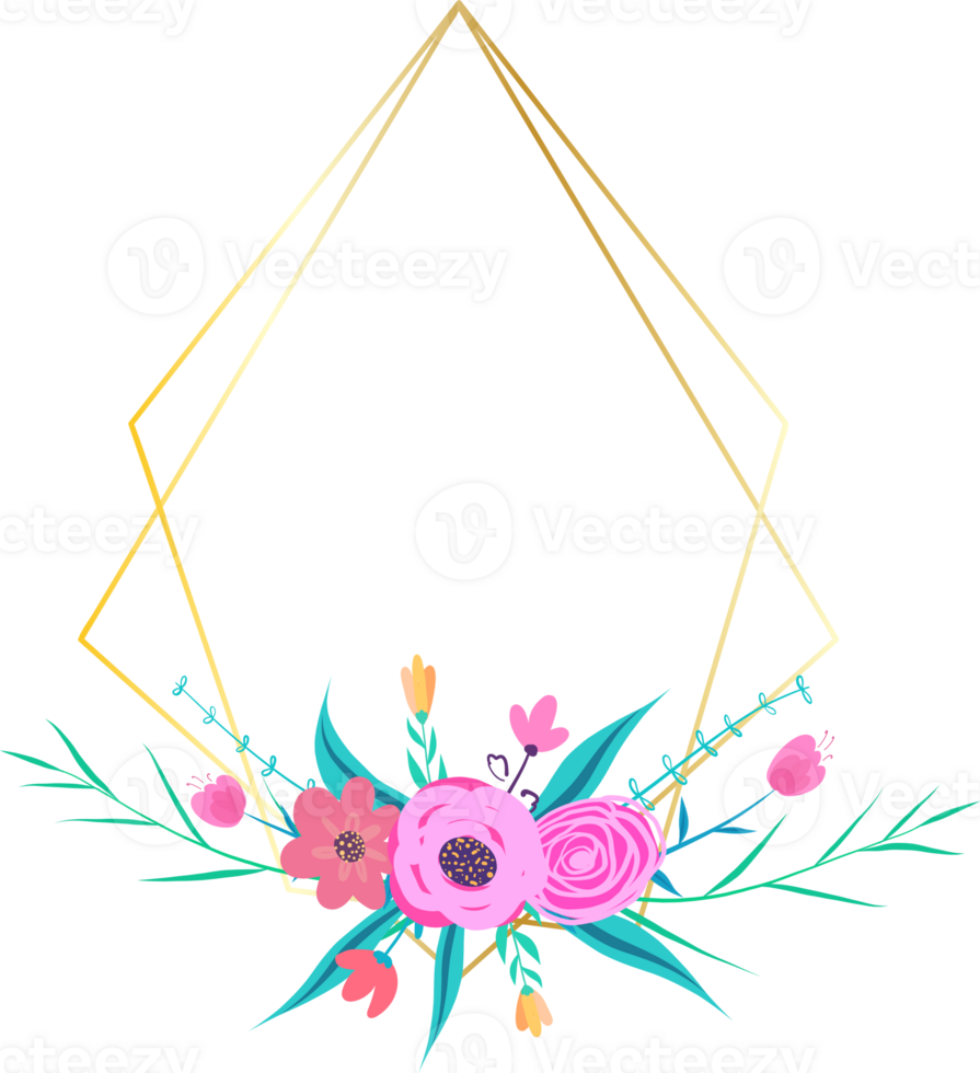 gouden meetkundig krans kader met bloemen. png