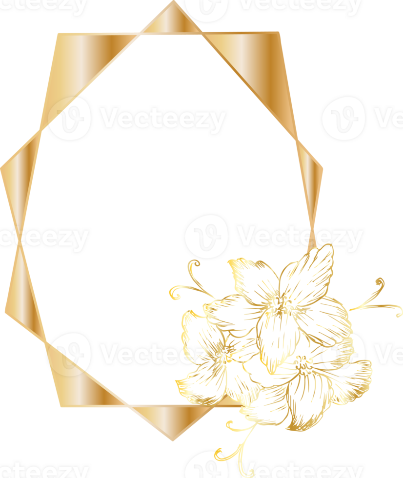 Golden geometric wreath frame with floral. png