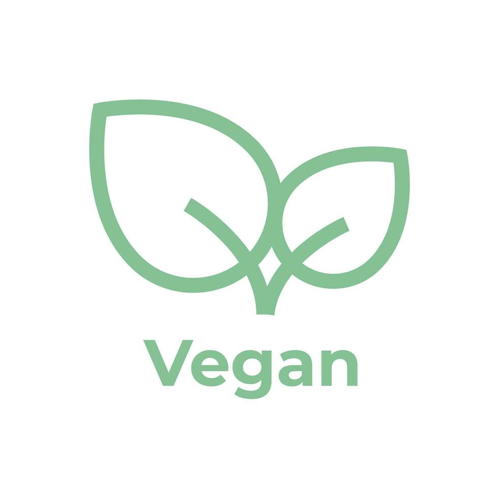 Vegan diet icon. Organic, bio, ecological symbol. Healthy, fresh and non-violent food. Vector line green illustration with leaves for labels, tags and logos