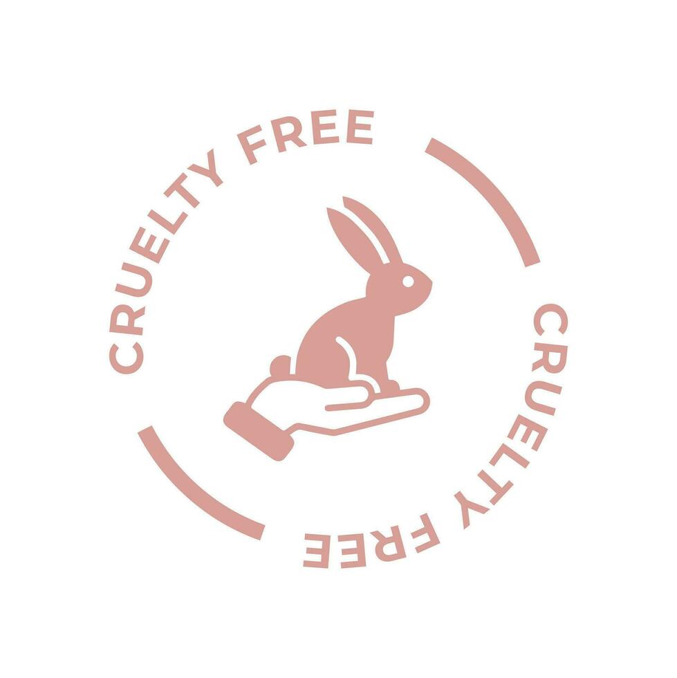 Pink cruelty free circle icon. Not tested on animals with rabbit silhouette label. Vector illustration.