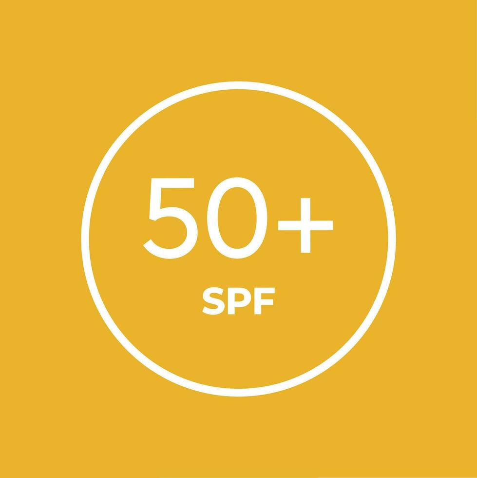 SPF line icon vector on orange background. 50 Sun protection symbols for sunblock or sunscreen products. For cosmetic packaging