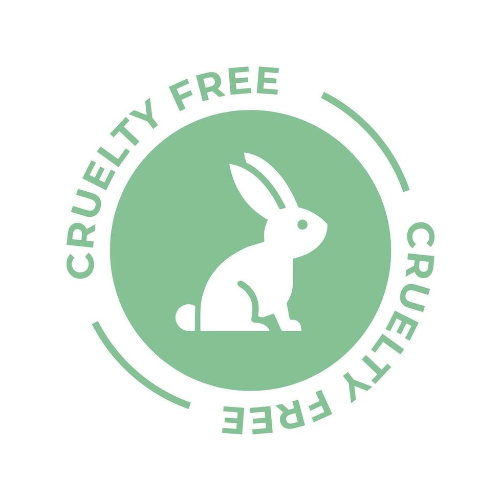 Pretty green animal cruelty free icon. Not tested on animals with rabbit silhouette symbol. Vector illustration.