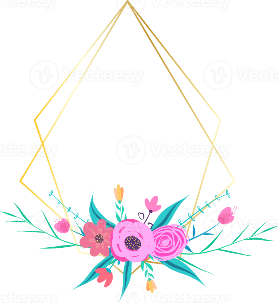 gouden meetkundig krans kader met bloemen. png