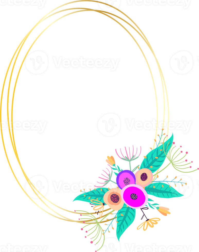 gouden meetkundig krans kader met bloemen. png