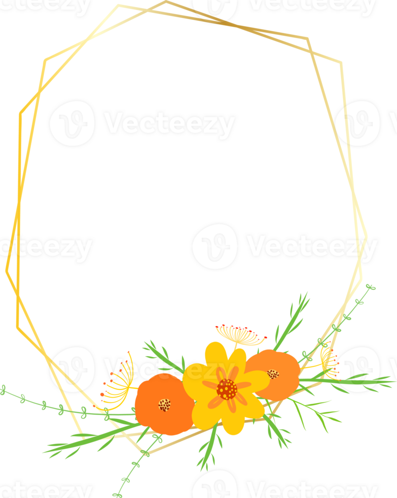 gouden meetkundig krans kader met bloemen. png