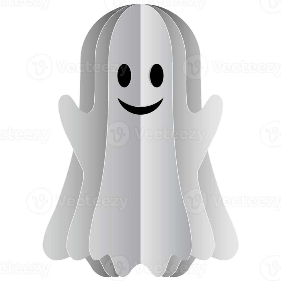 Funny Halloween ghost illuatration paper cut style png