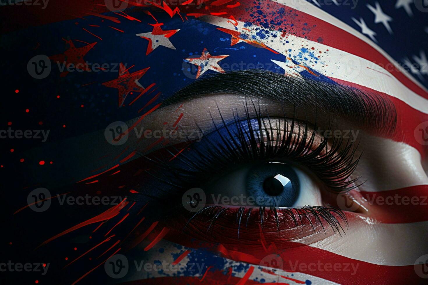 Flag inspired face art Celebrate Independence Day with star spangled face paint AI Generated photo