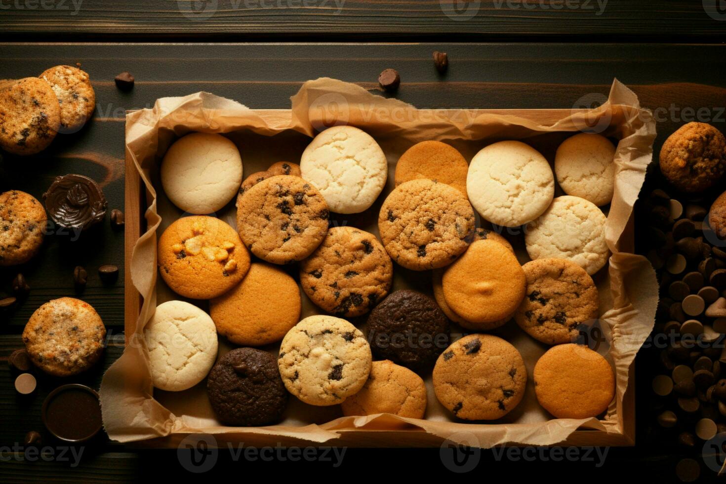 Cookies in a flat lay, tastefully framed, an invitation to culinary appreciation AI Generated photo