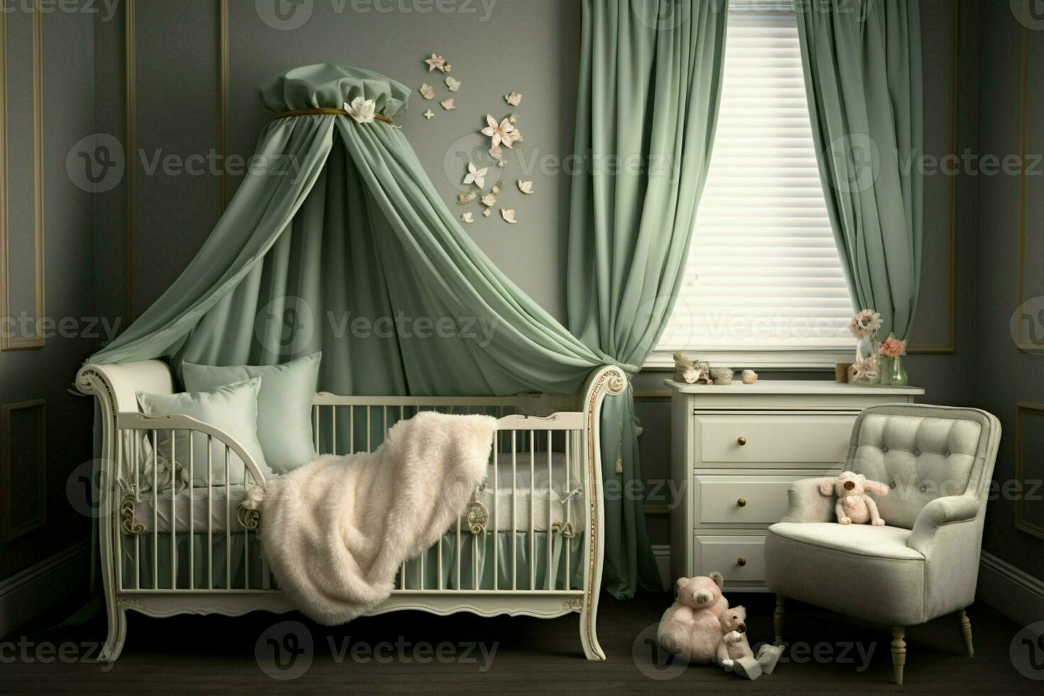 Luxurious velvet nursery cot for a cozy childrens room, perfect for sweet dreams AI Generated photo