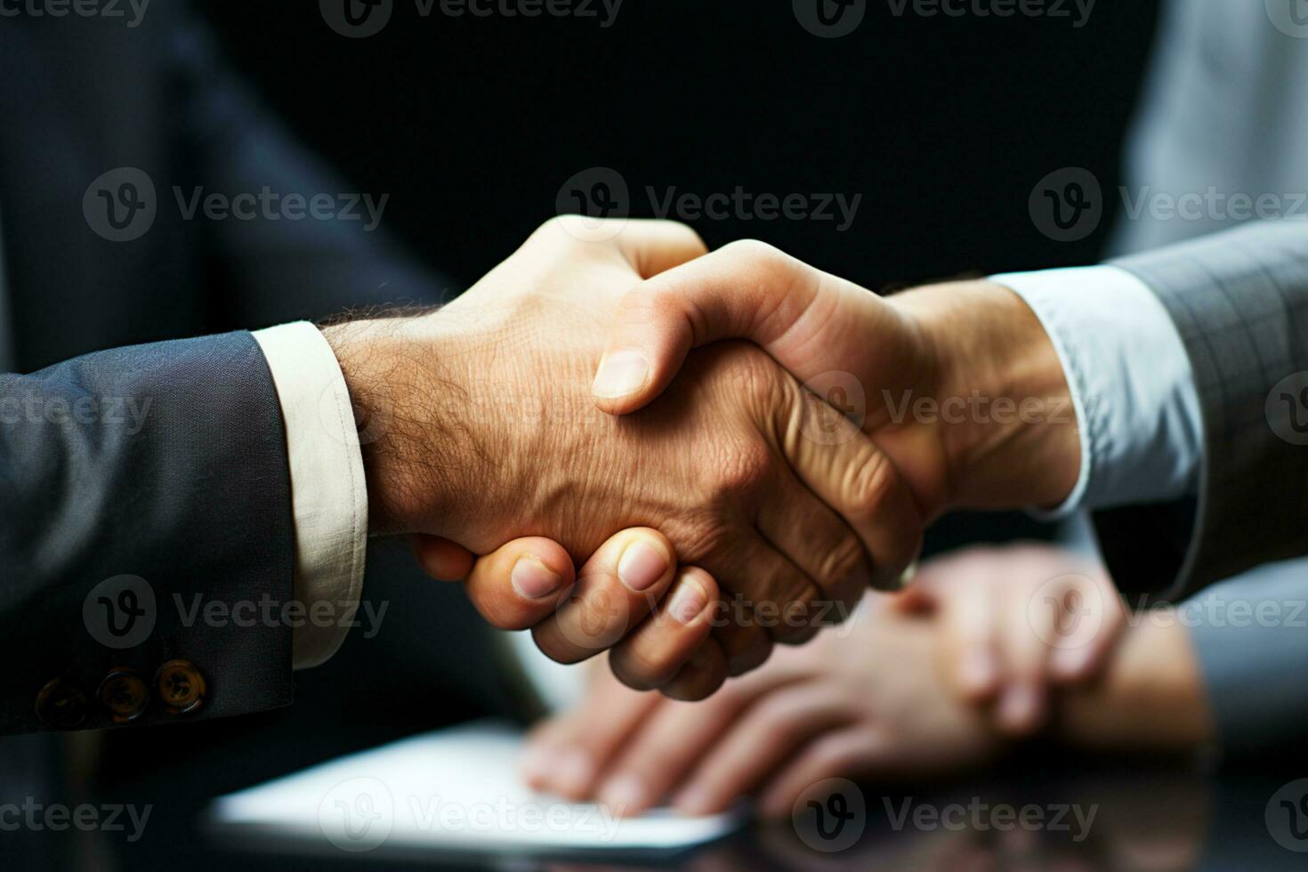 Tight grip Executives handshake, epitomizing shared goals and professional alliance AI Generated photo