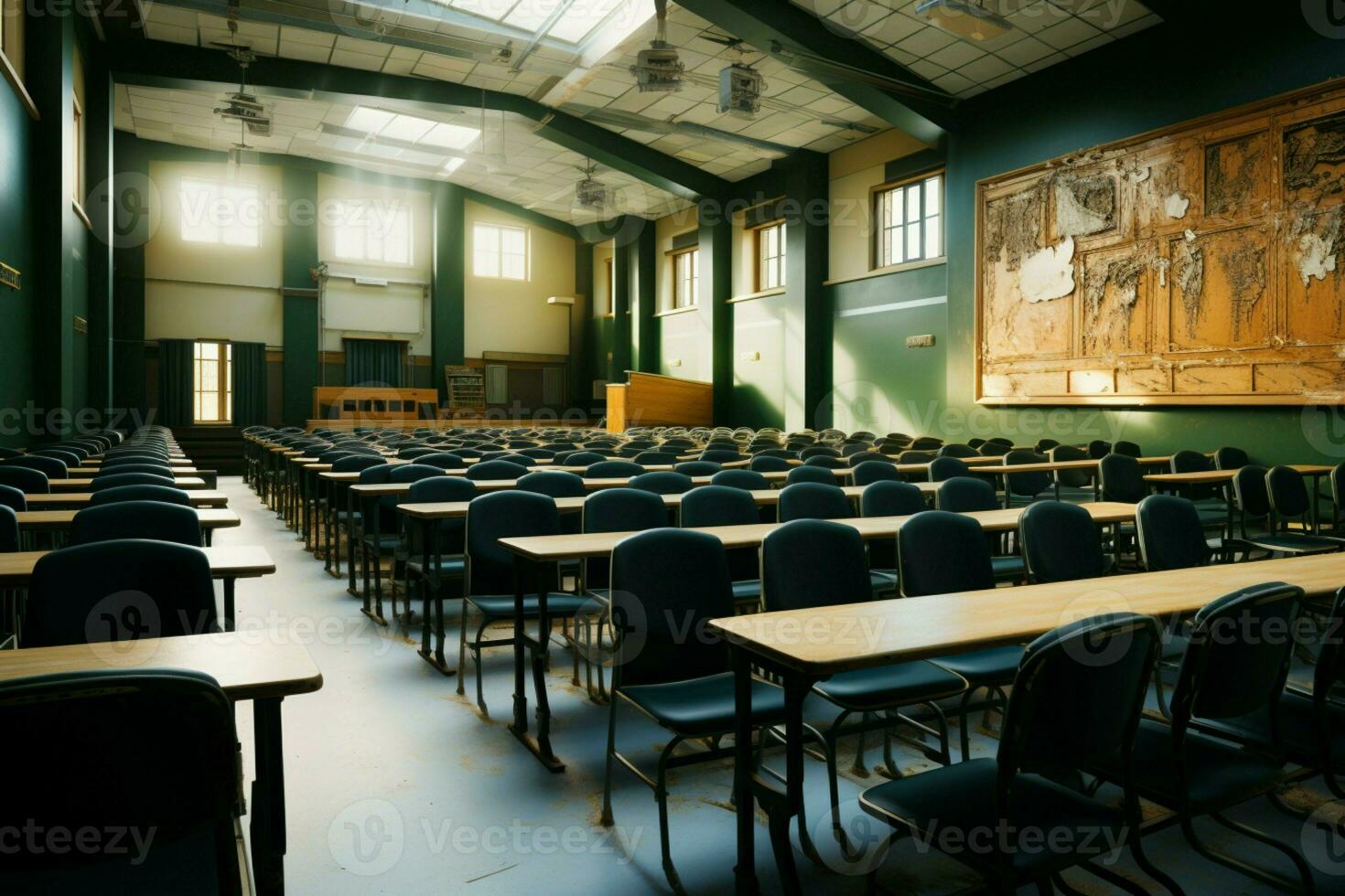 Vacant lecture hall echoes educations essence within universitys walls AI Generated photo