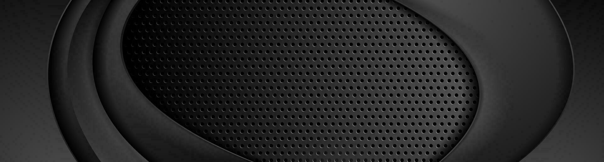 Abstract black waves on dark perforated metallic background vector