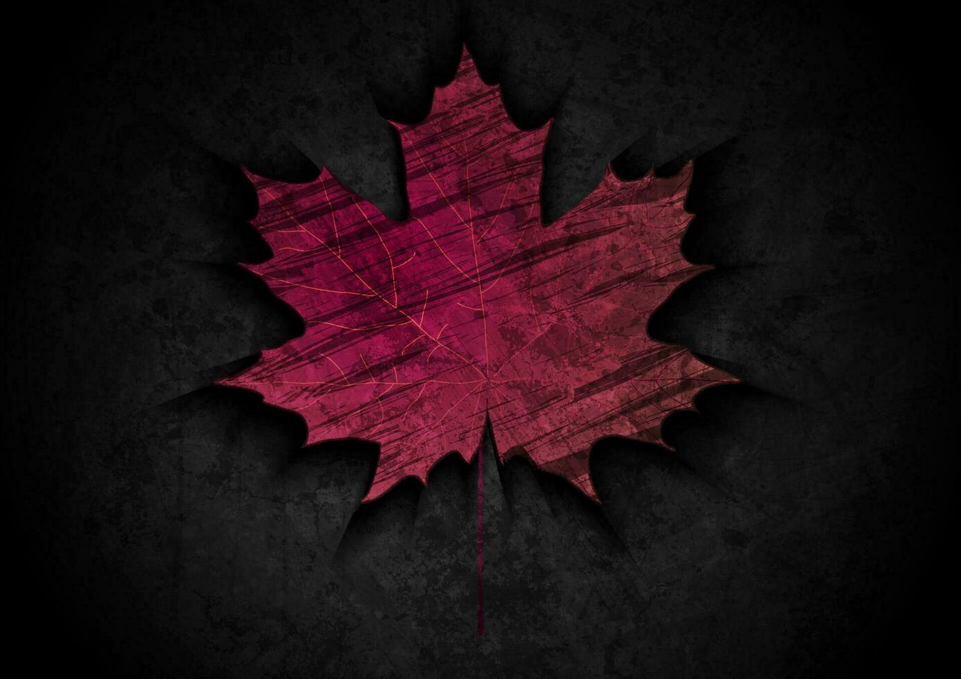 Maroon red grunge maple leaf abstract background vector