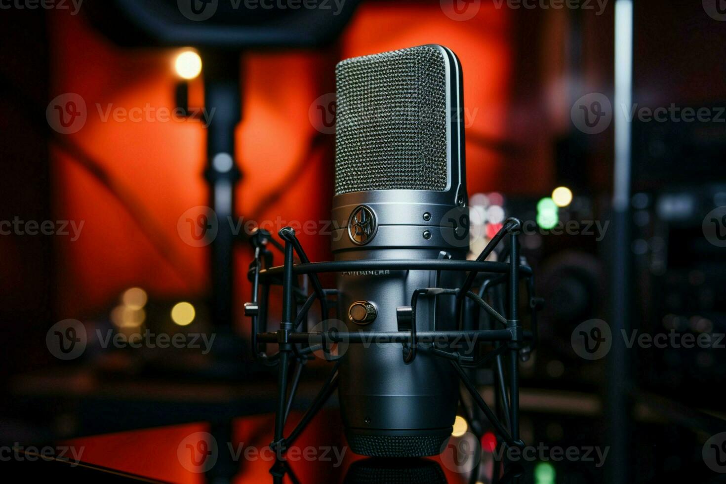 Precision captured A closeup shot showcases the microphone's elegant craftsmanship. AI Generated photo