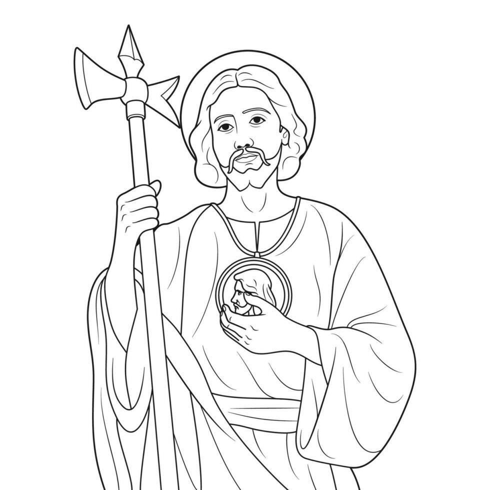 Saint Jude Thaddeus Apostle Vector Illustration Outline Monochrome