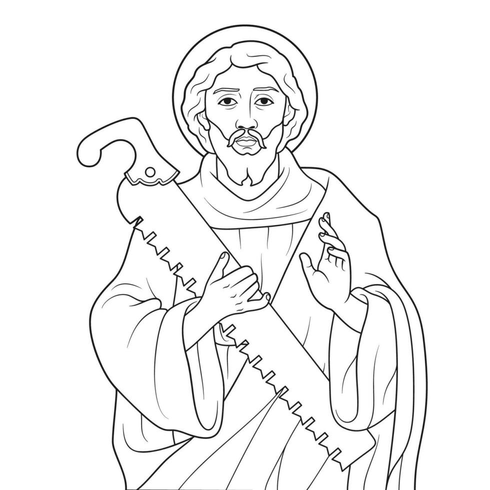 Saint Simon the Zealot Apostle Vector Illustration Outline Monochrome