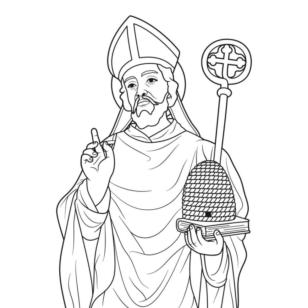 Saint Ambrose Bishop of Milan Vector Illustration Outline Monochrome