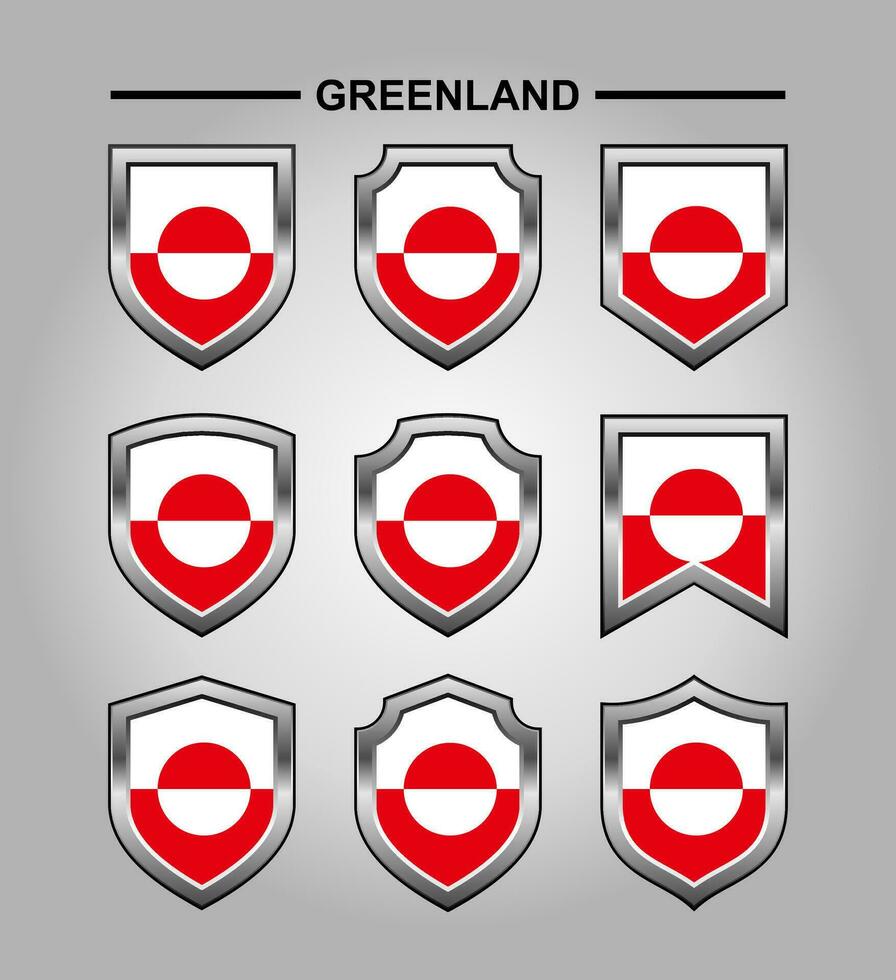 Greenland National Emblems Flag with Luxury Shield vector