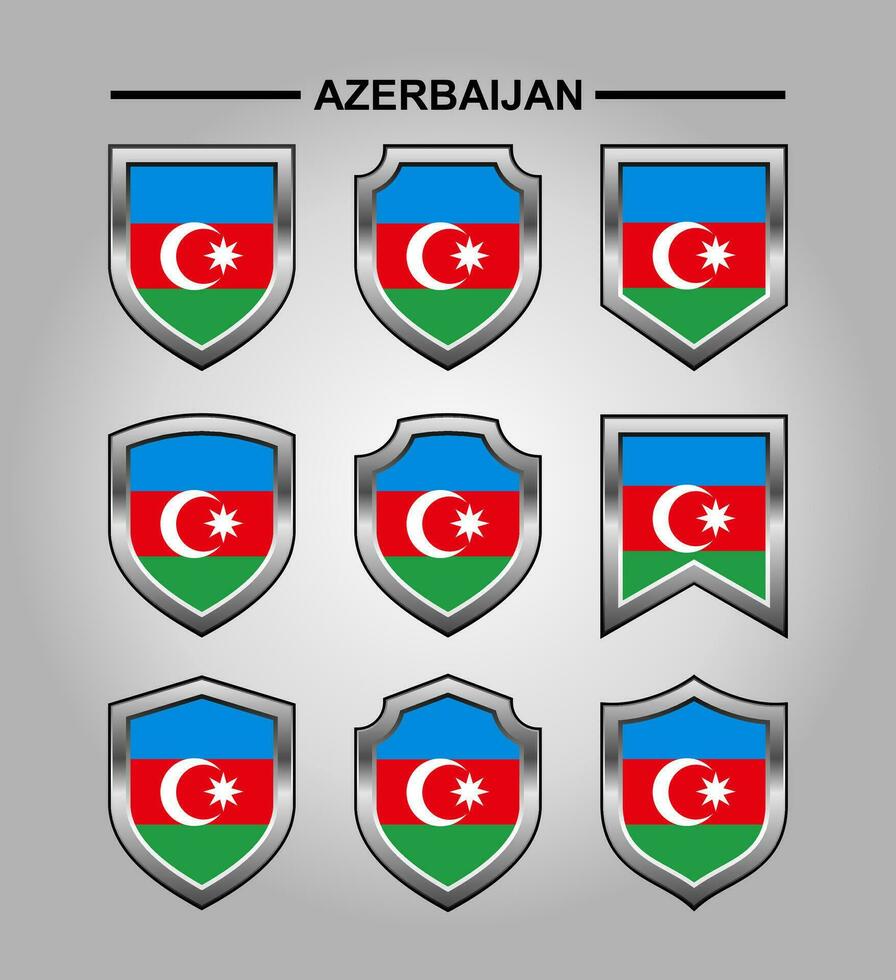 Azerbaijan National Emblems Flag with Luxury Shield vector