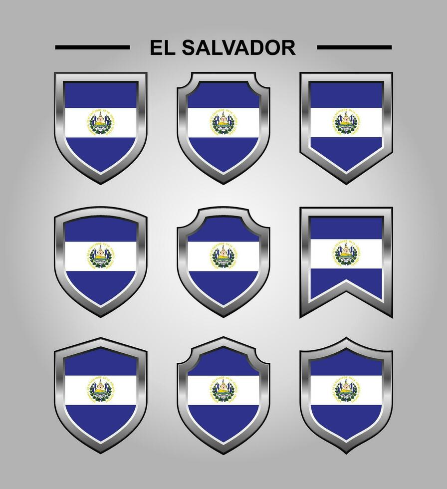 El Salvador National Emblems Flag with Luxury Shield vector