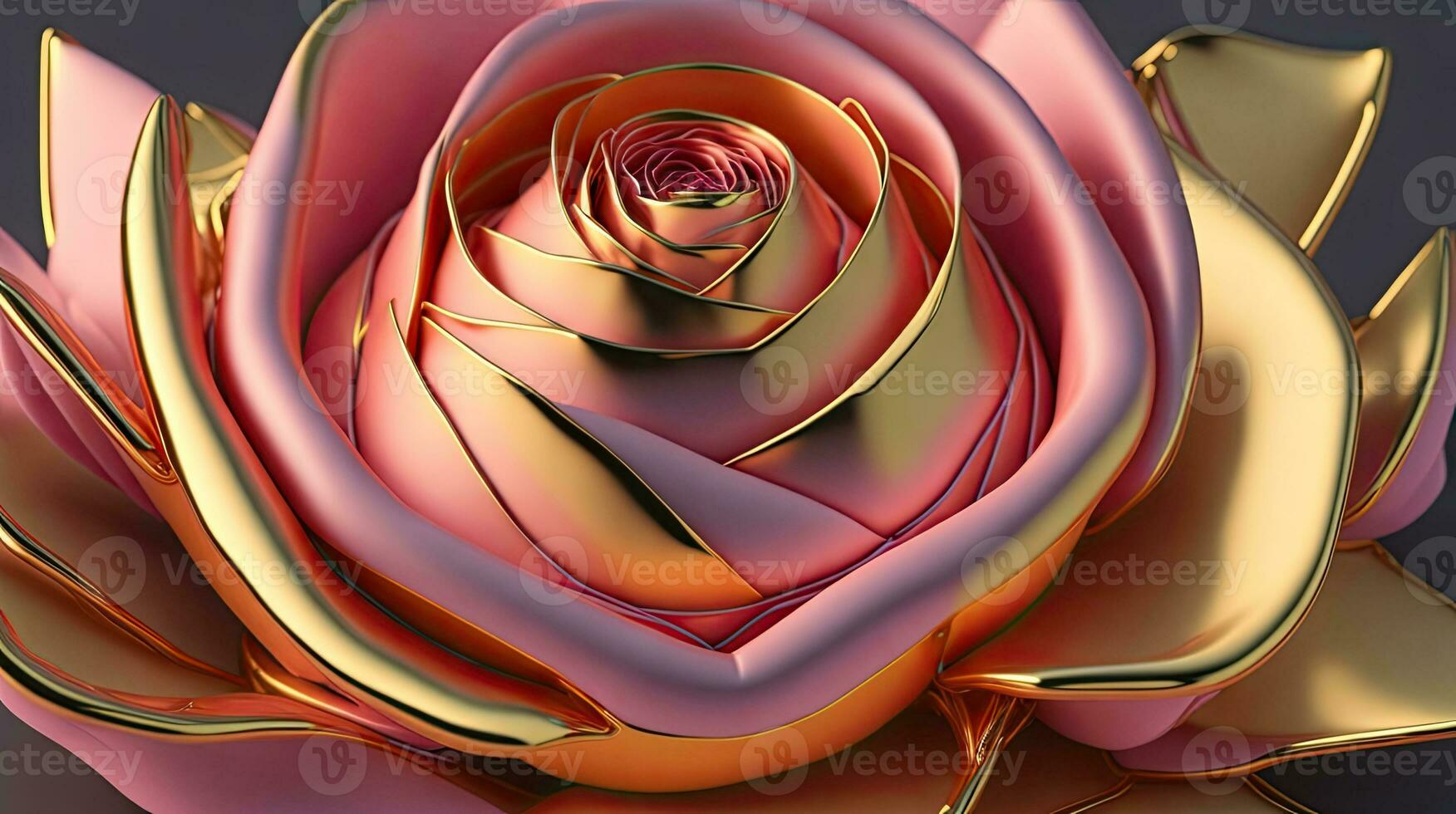 3D flowers made from ceramic with pastel colors and a touch of gold. AI Generative photo