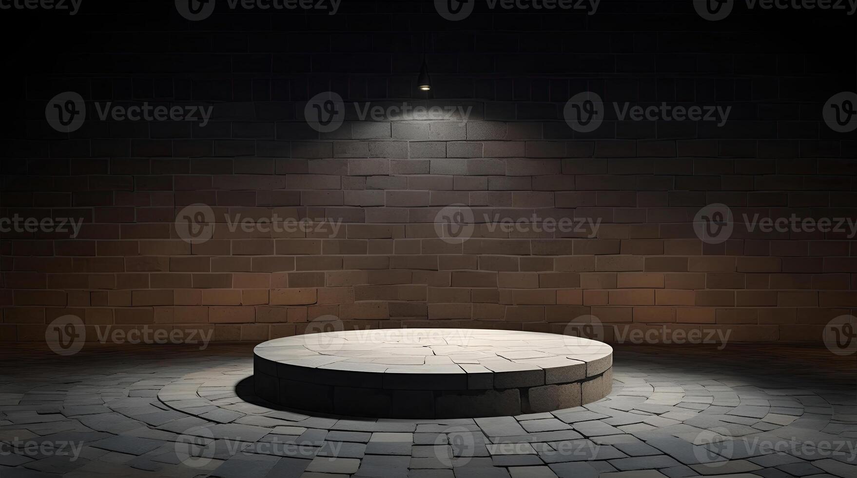 , pedestal backdrop with a natural stone and brickwall show scene, minimalist podium background, abstract empty product display photo