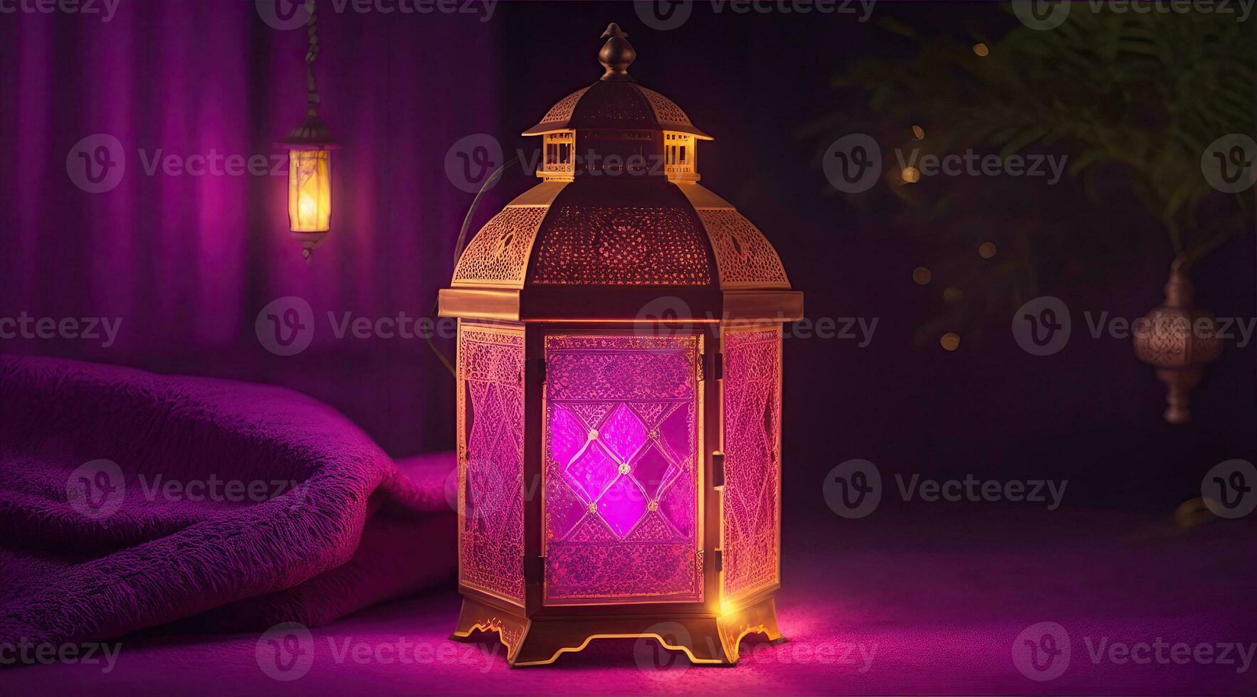 islamic lantern gold for element islamic event and celebration, AI Generative photo