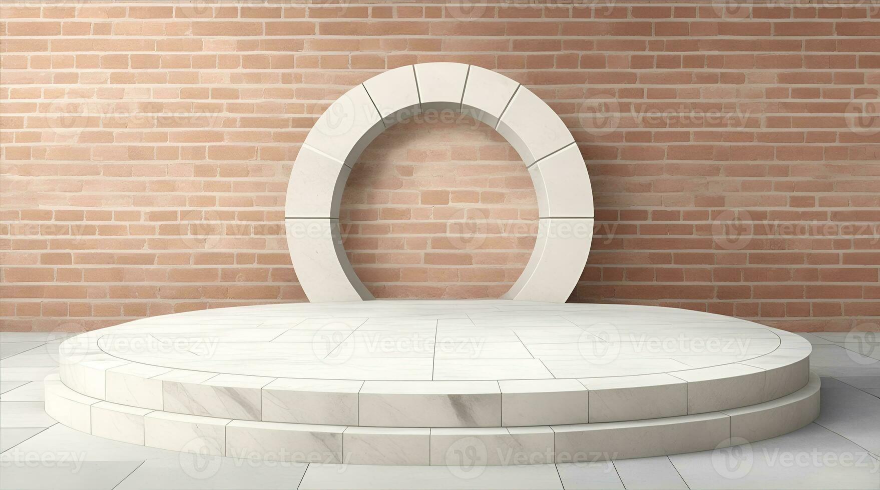 AI Generative, pedestal backdrop with a natural stone and brickwall show scene, minimalist podium background, abstract empty product display photo