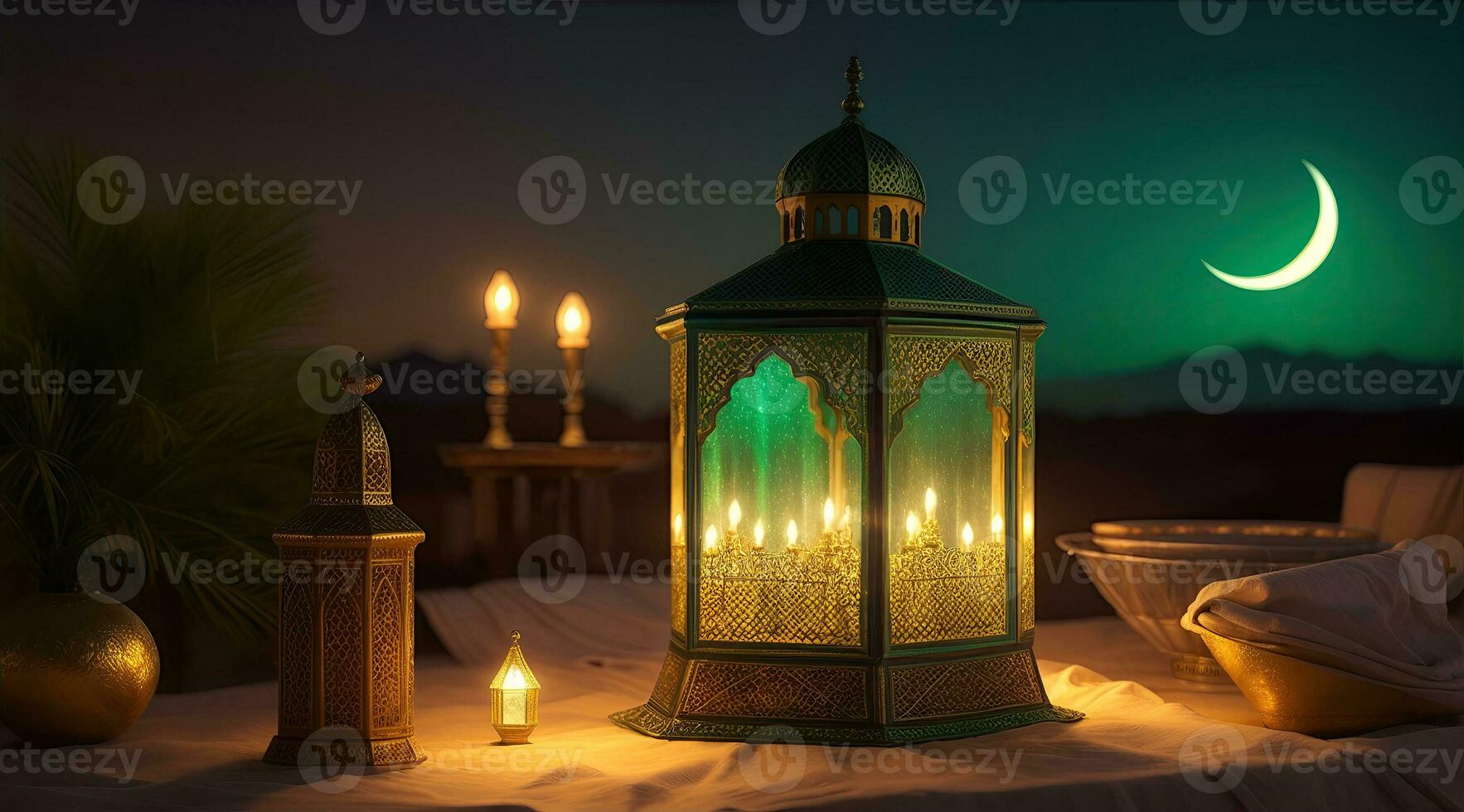 islamic lantern gold for element islamic event and celebration, AI Generative photo