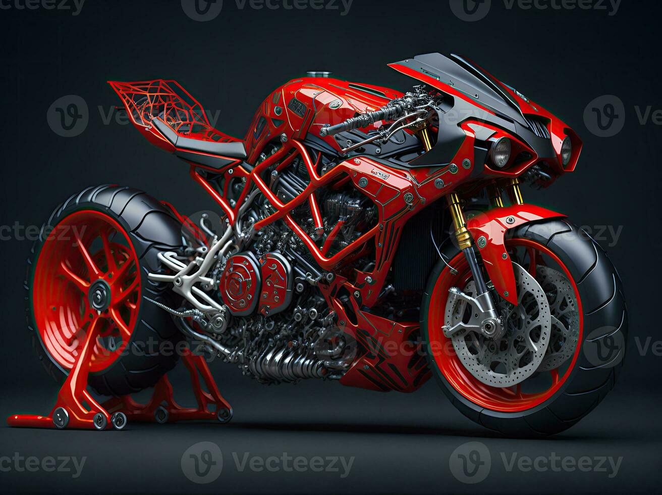 AI Generative, Conceptual design of A custom motorcycle isolated on various background photo