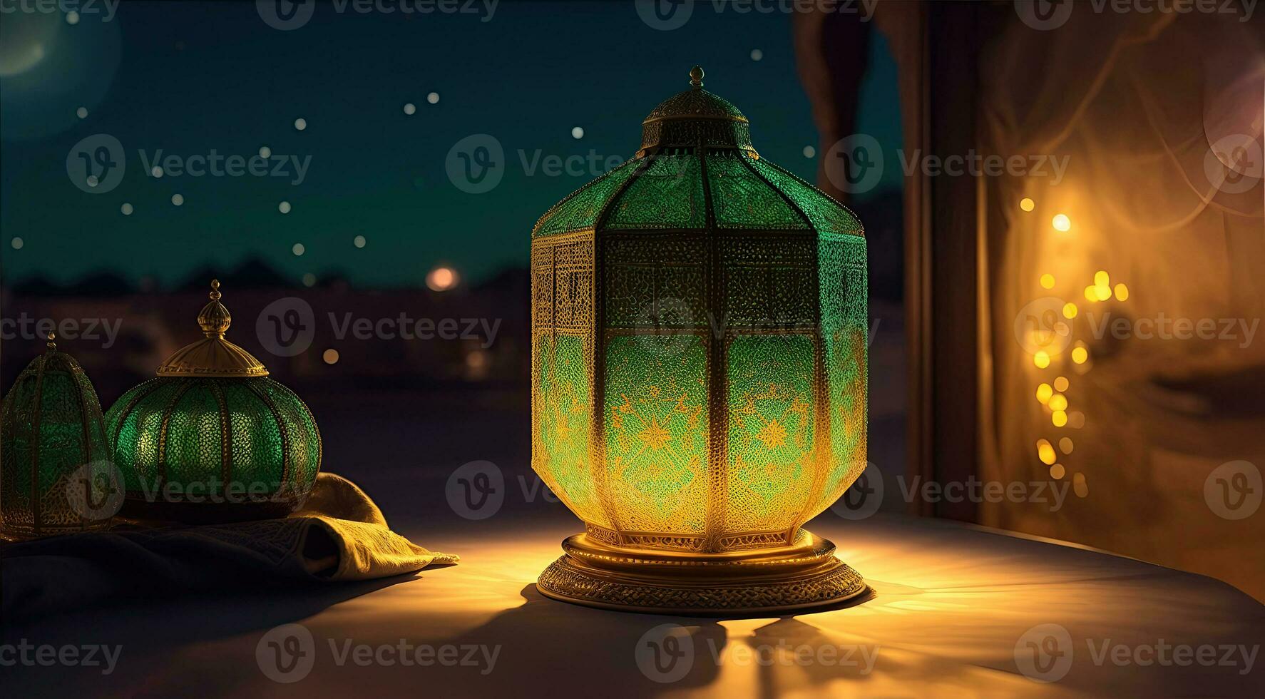 islamic lantern gold for element islamic event and celebration, AI Generative photo
