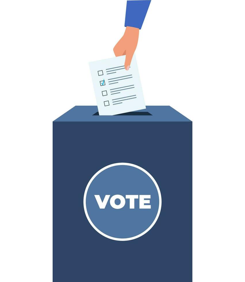 Puts voting ballot in ballot box. Voting and election concept. Vector illustration.