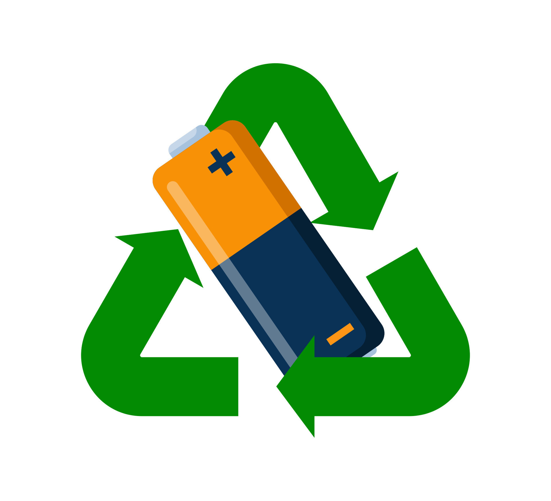 Used battery with green recycling symbol. Waste Electrical and