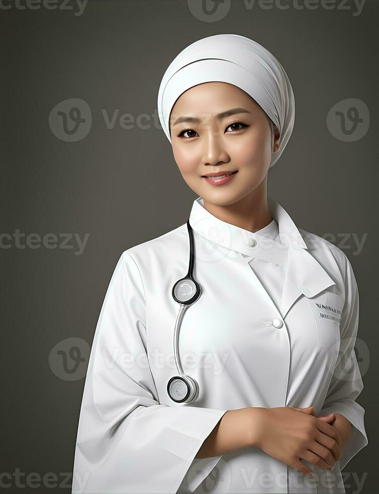 AI Generative, Smilling female doctor portait. Healthcare medical and medicine concept. photo