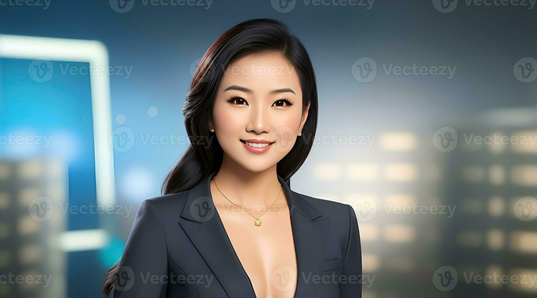 a photo of a tv news female presenter on a popular channel. live stream broadcast on television. AI Generative