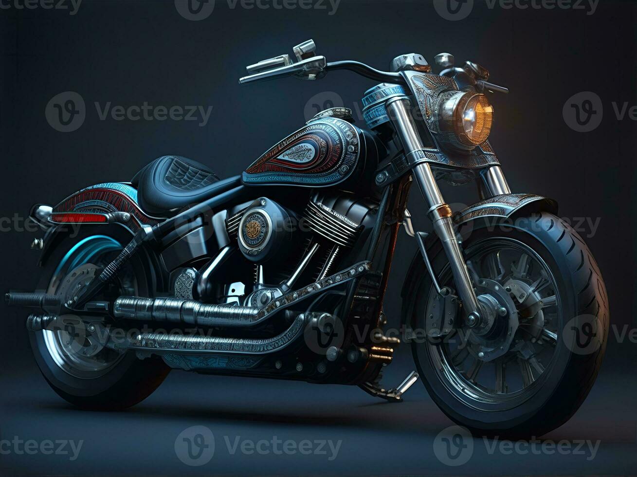 AI Generative, Conceptual design of A custom motorcycle isolated on various background photo