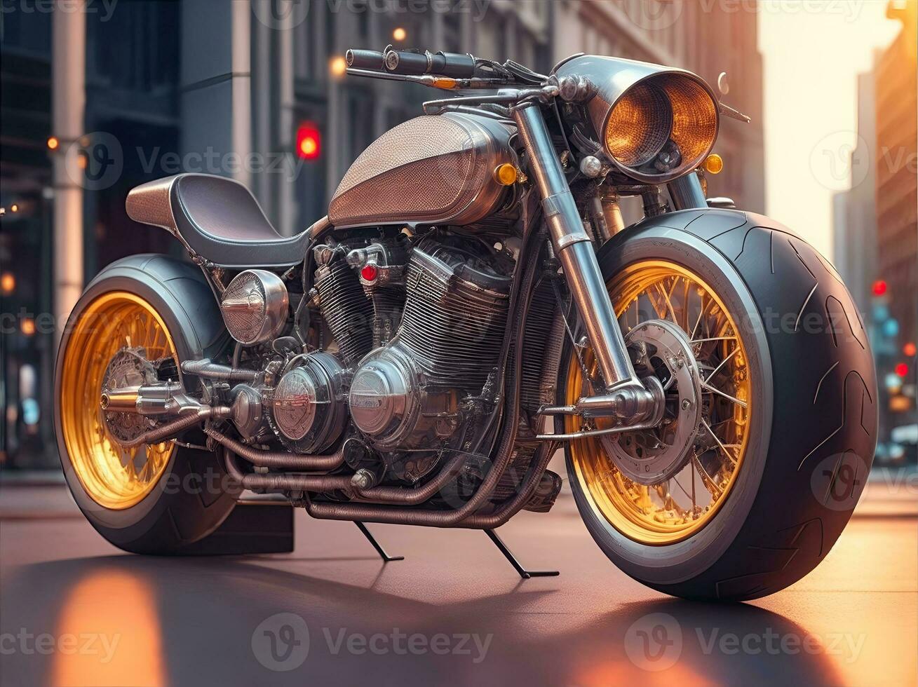 AI Generative, Conceptual design of A custom motorcycle isolated on various background photo