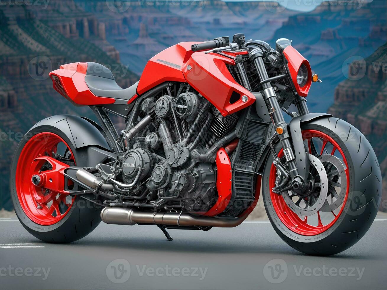 AI Generative, Conceptual design of A custom motorcycle isolated on various background photo