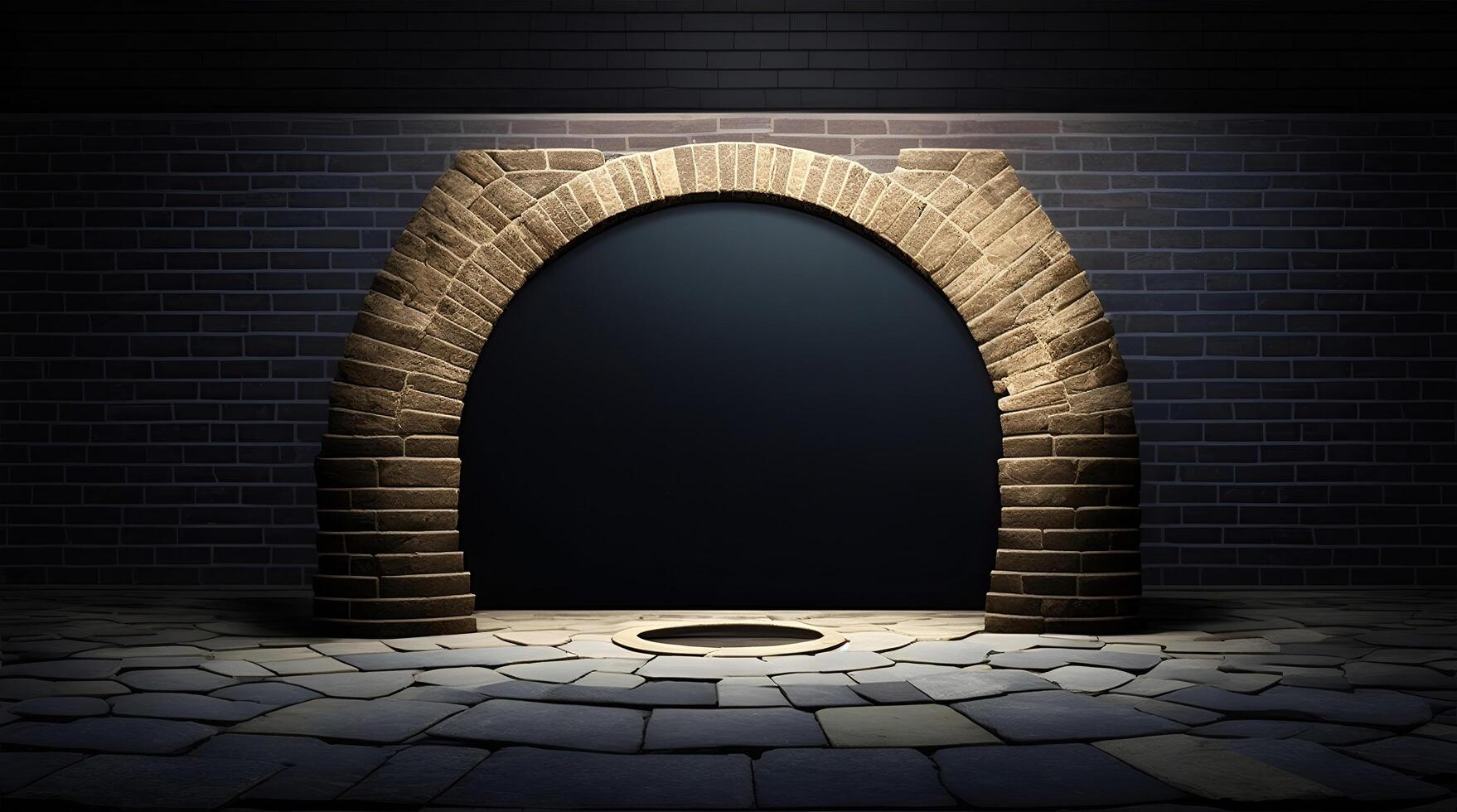 AI Generative, pedestal backdrop with a natural stone and brickwall show scene, minimalist podium background, abstract empty product display photo