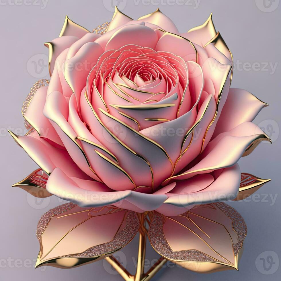 3D flowers made from ceramic with pastel colors and a touch of gold. AI Generative photo