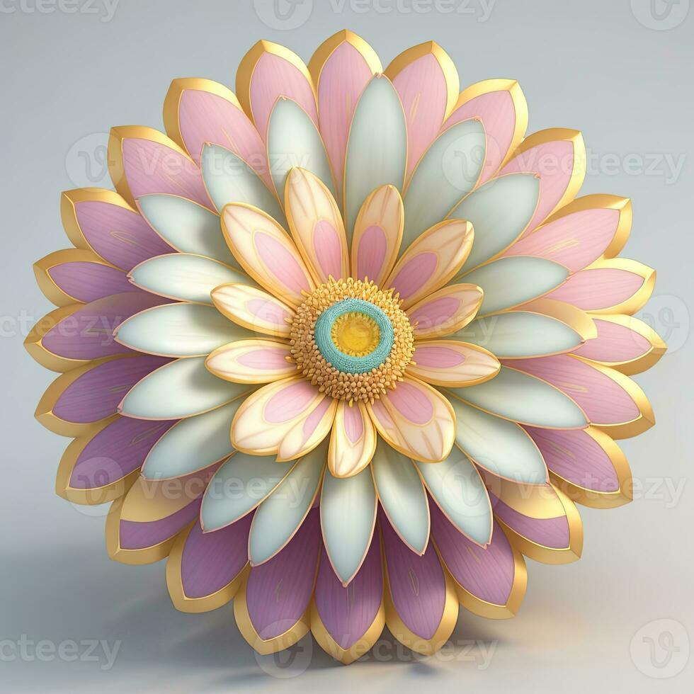 3D flowers made from ceramic with pastel colors and a touch of gold. AI Generative photo