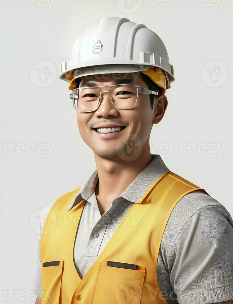 AI Generative, Young man site engineer with a safety vest and hardhat photo