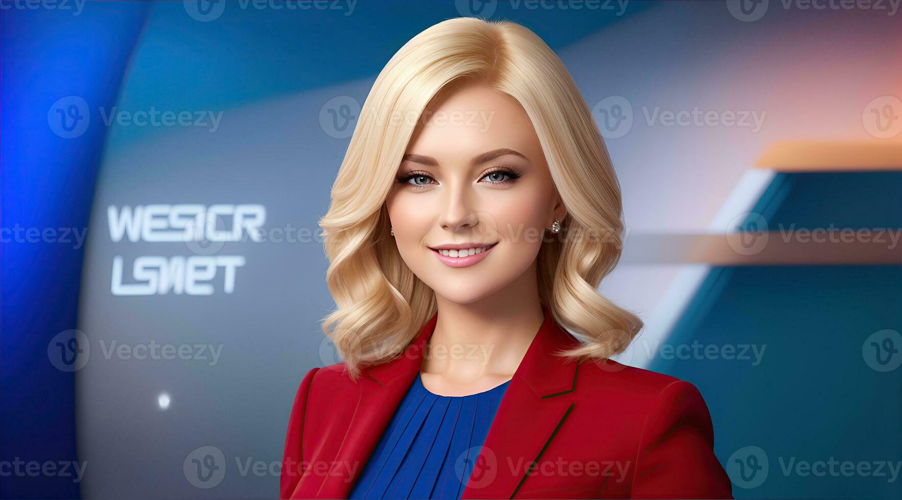 a photo of a tv news female presenter on a popular channel. live stream broadcast on television. AI Generative