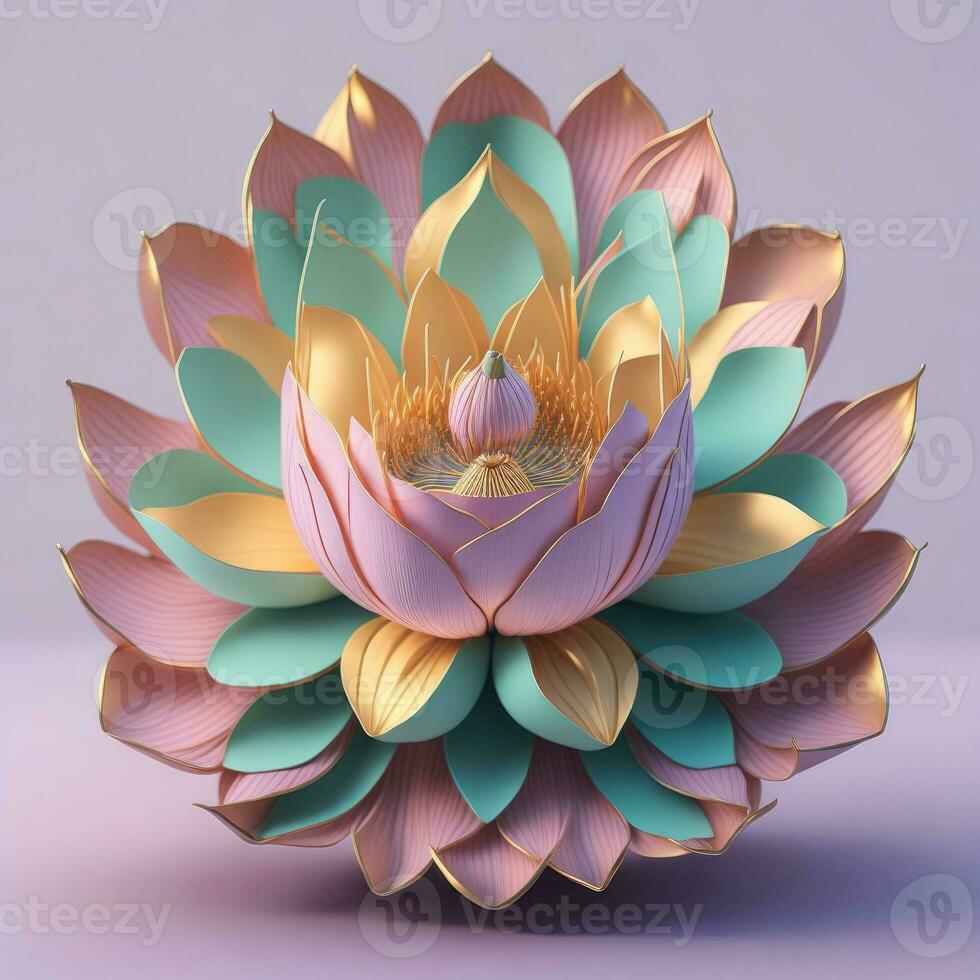 3D flowers made from ceramic with pastel colors and a touch of gold. AI Generative photo