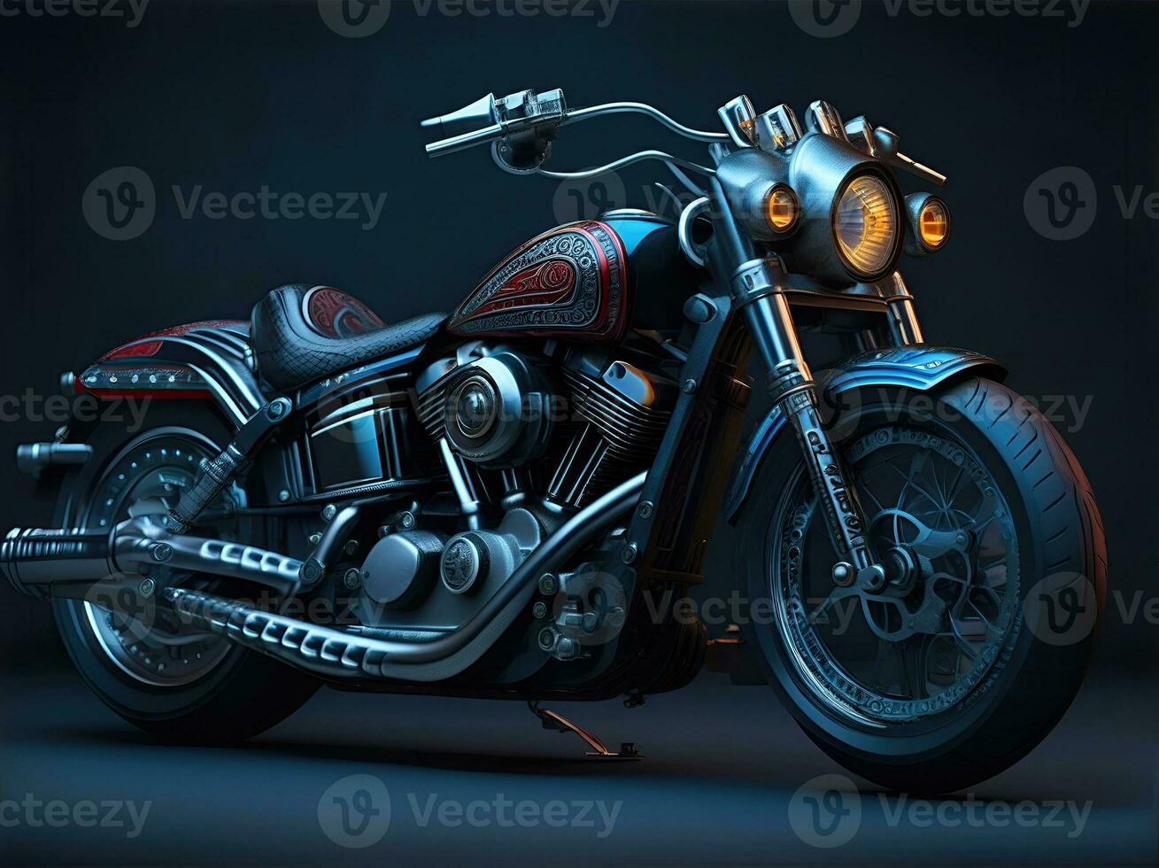 AI Generative, Conceptual design of A custom motorcycle isolated on various background photo