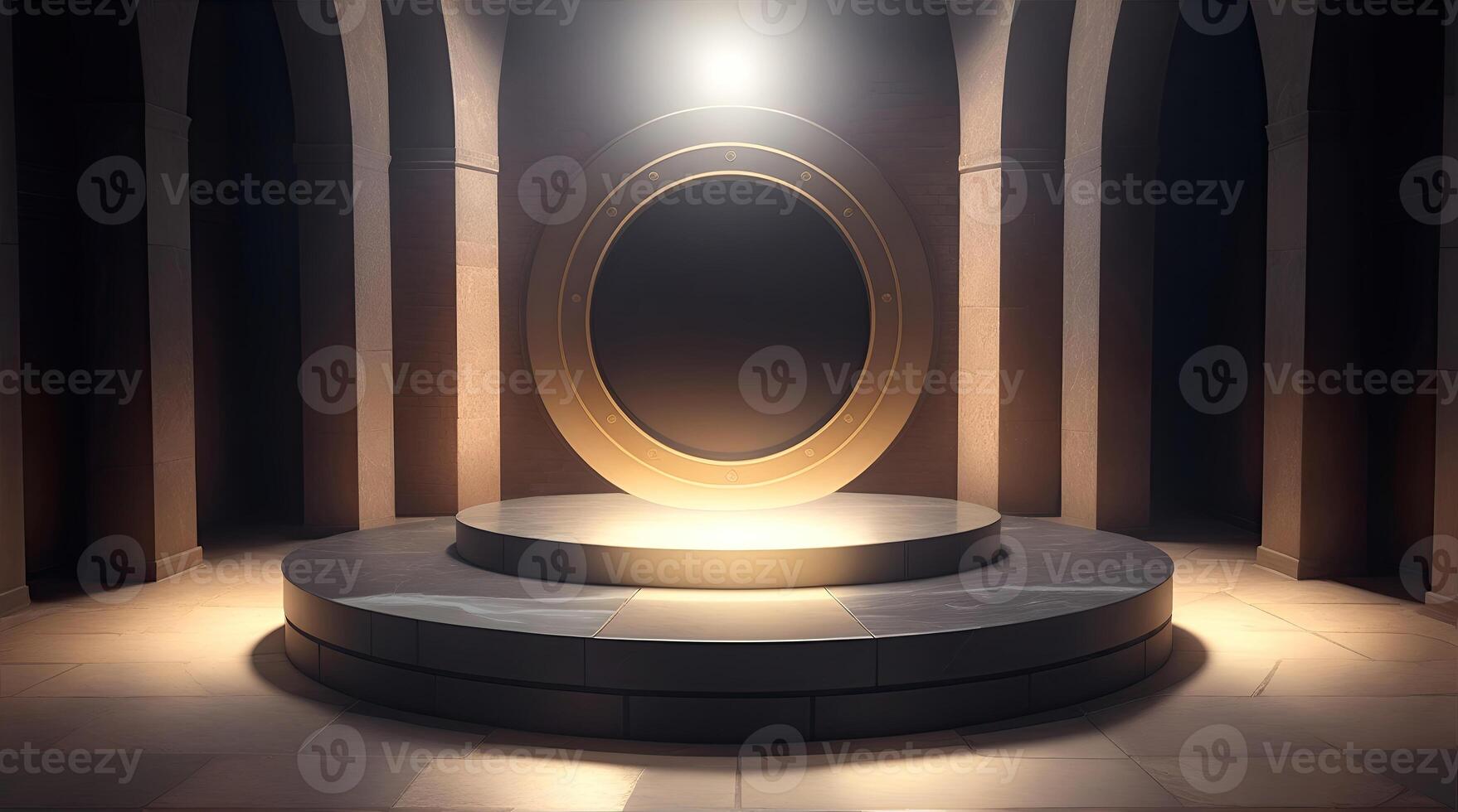 , pedestal backdrop with a natural stone and brickwall show scene, minimalist podium background, abstract empty product display photo