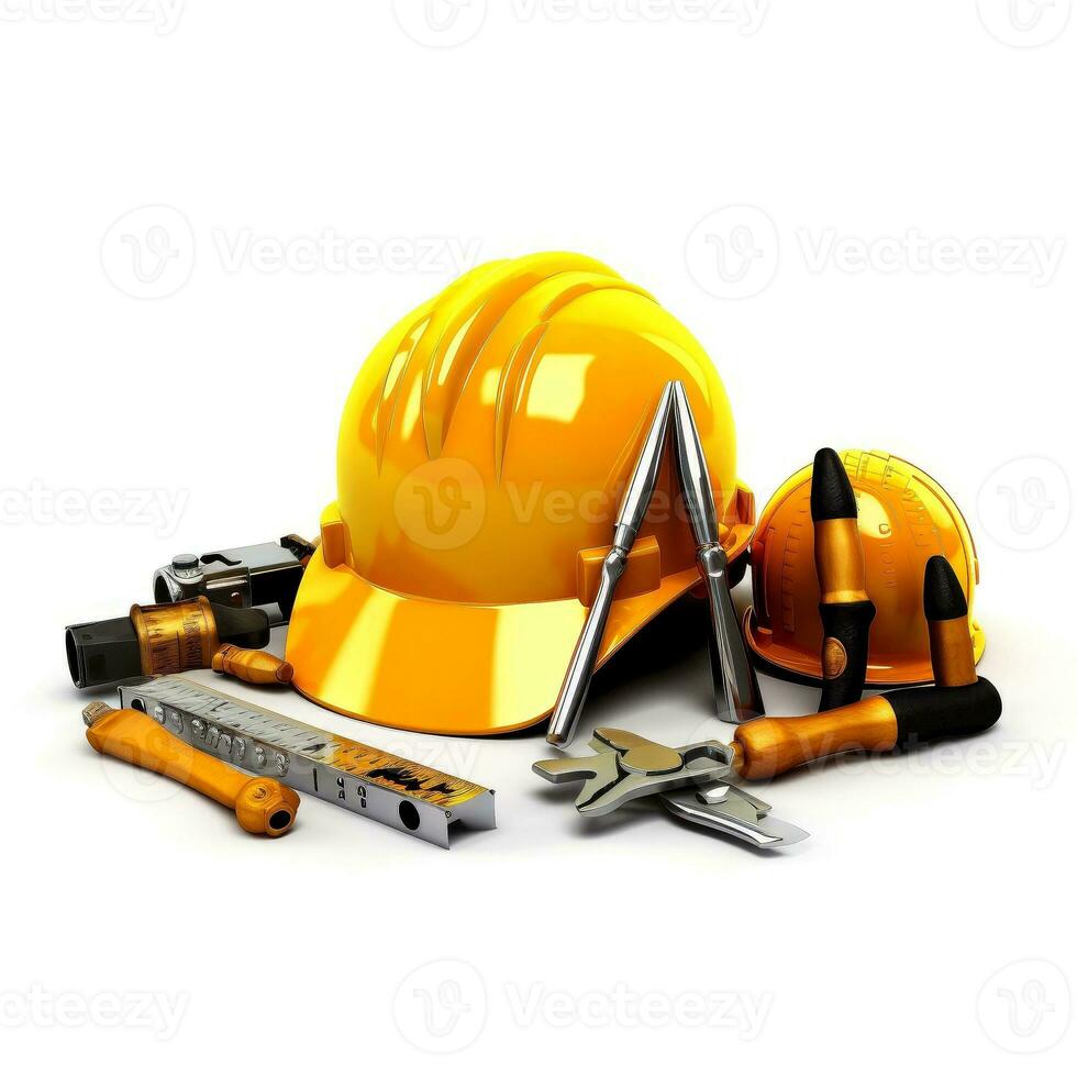 Safety yellow helmet, hard hat isolated on white background, Generative AI illustration photo