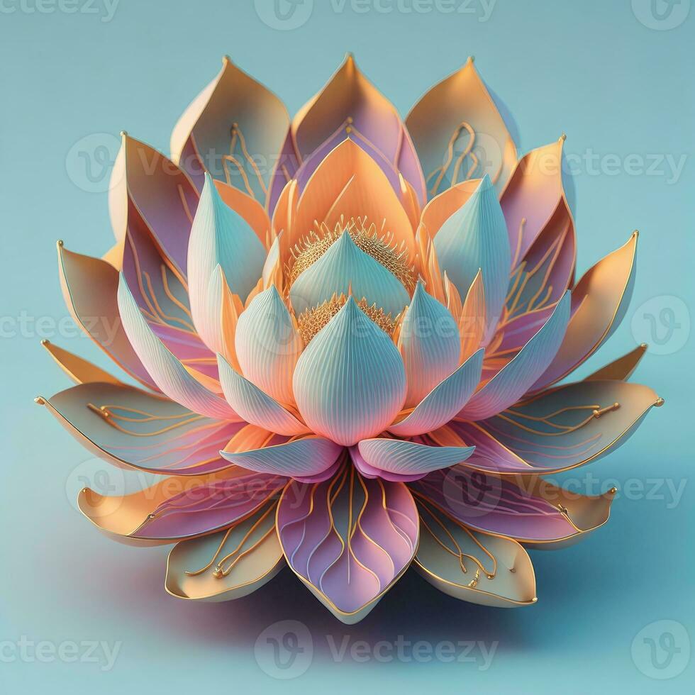 3D flowers made from ceramic with pastel colors and a touch of gold. AI Generative photo